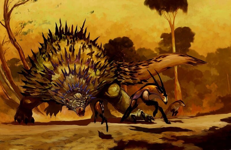 Spiked Dinosaur Chasing Prey
