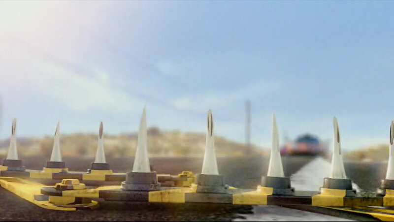 spiked road barrier in desert
