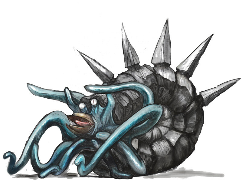 spiked sea creature with tentacles