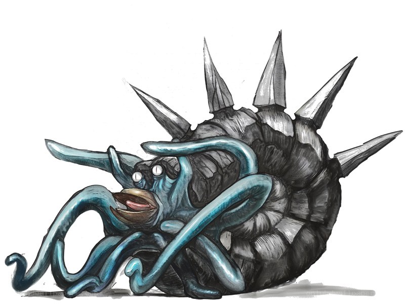 spiked sea creature with tentacles