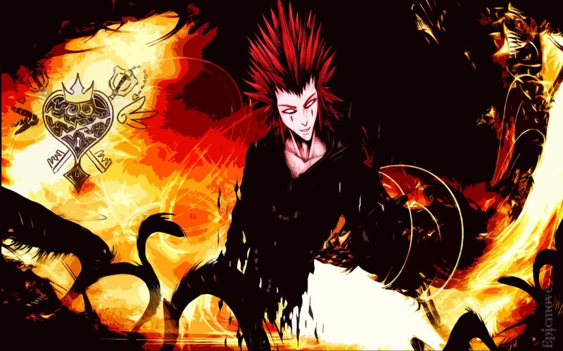 Spiky-haired Character — Black, Dramatic, Digital Art, Flames