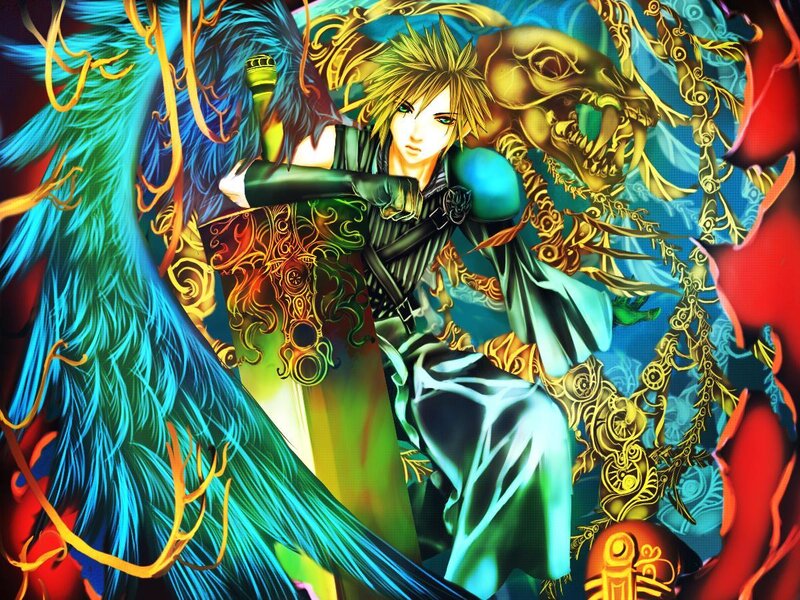 Spiky-haired Character with Sword — Blue