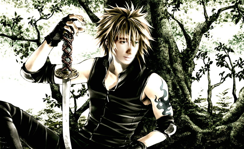 Spiky-haired Character with Sword