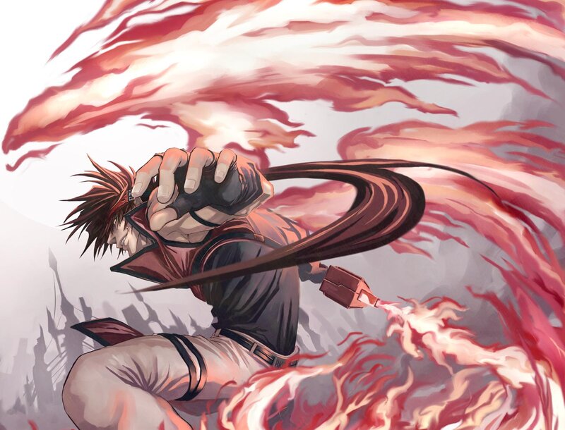 Spiky-haired Man with Sword — Red