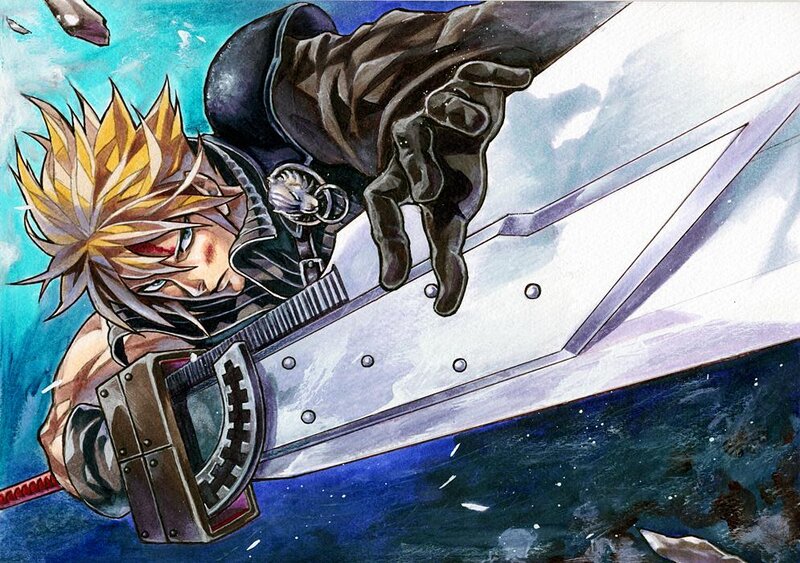 Spiky-haired Warrior — Blue, Dramatic, Manga, Sword, Hand