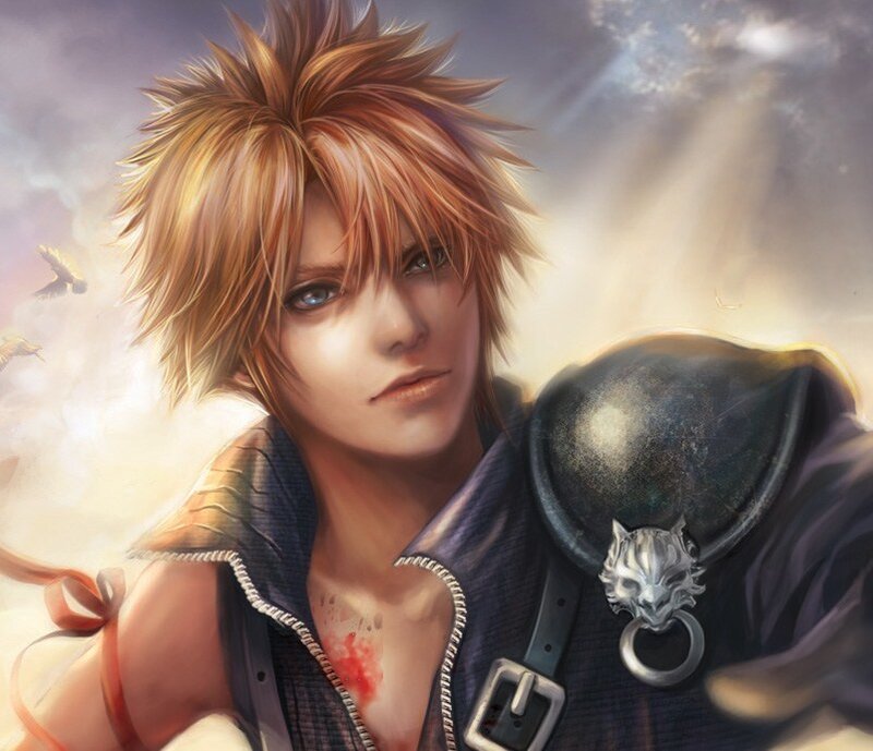 Spiky-haired warrior with bloodstain