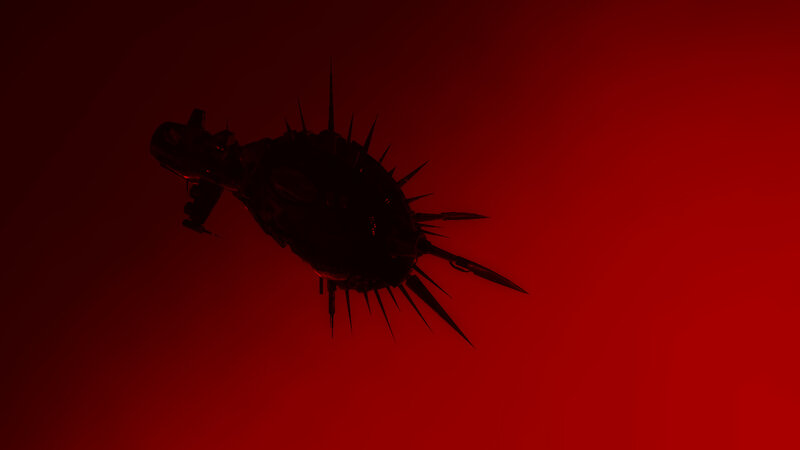 spiky spaceship in red void