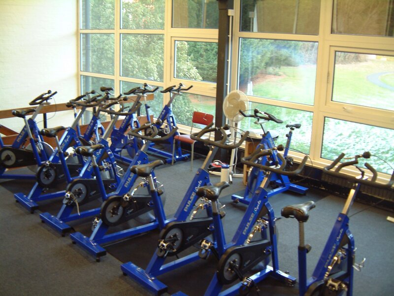 Spin bikes in a gym