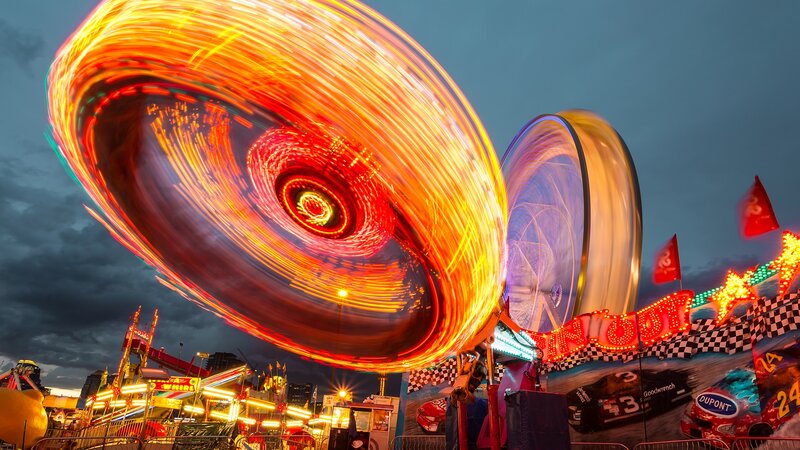 Spinning Carnival Ride — Red, Dramatic, Night