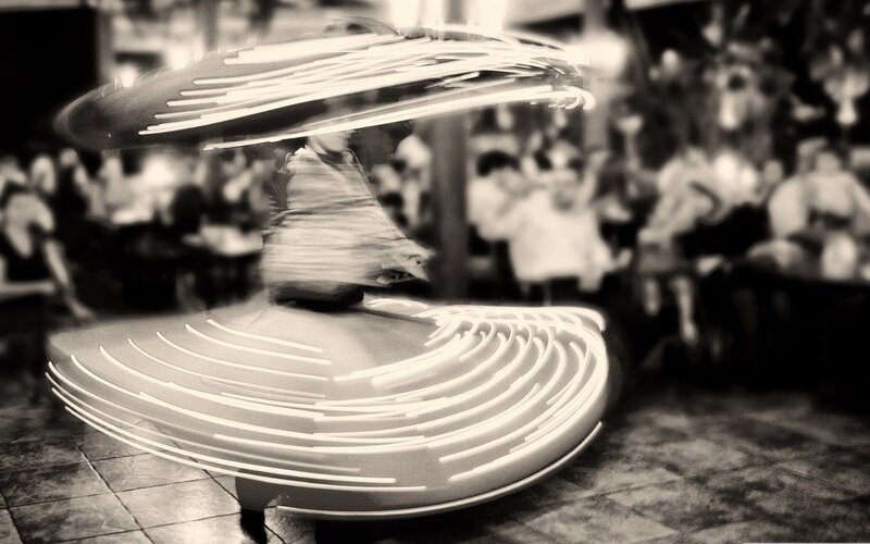 Spinning dancer in motion