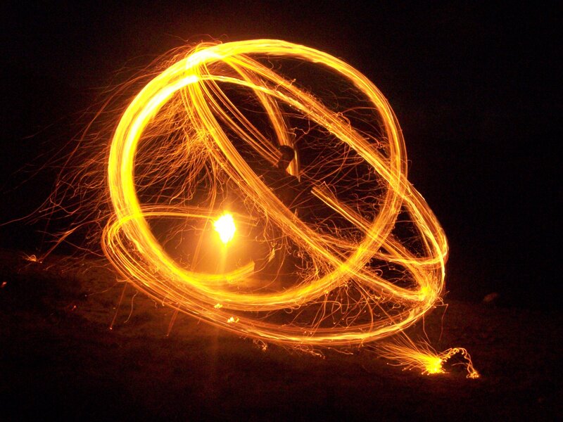 Spinning fire light trails