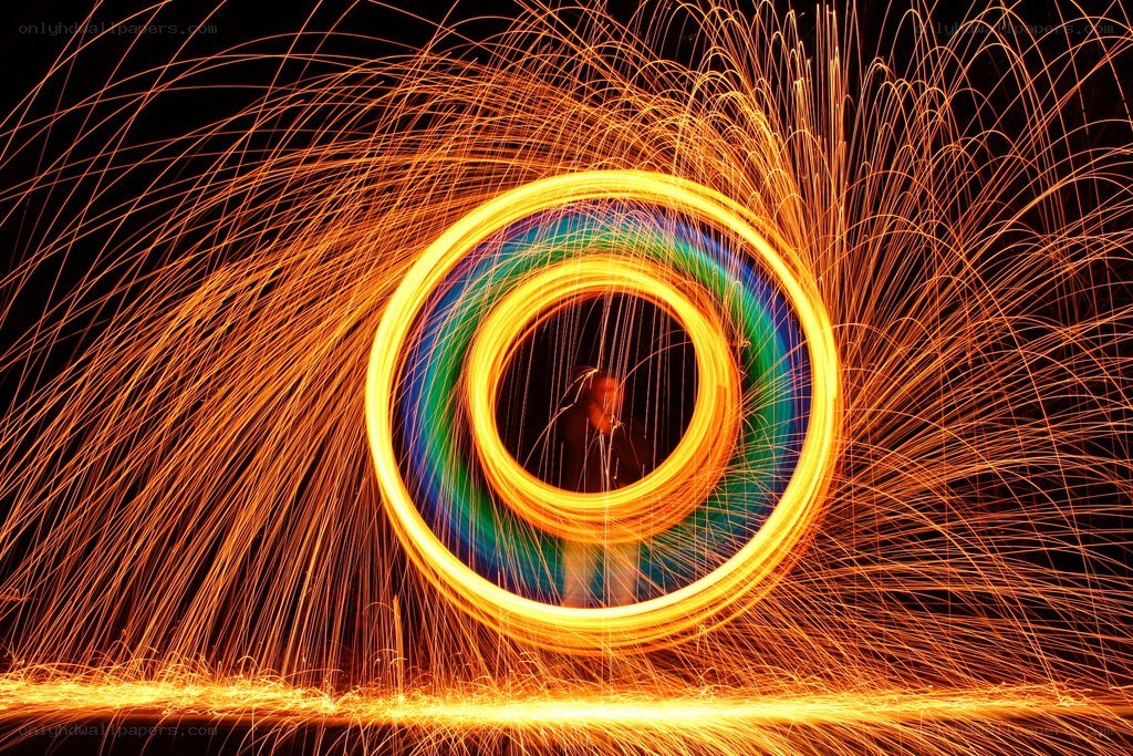 Spinning light circles with sparks