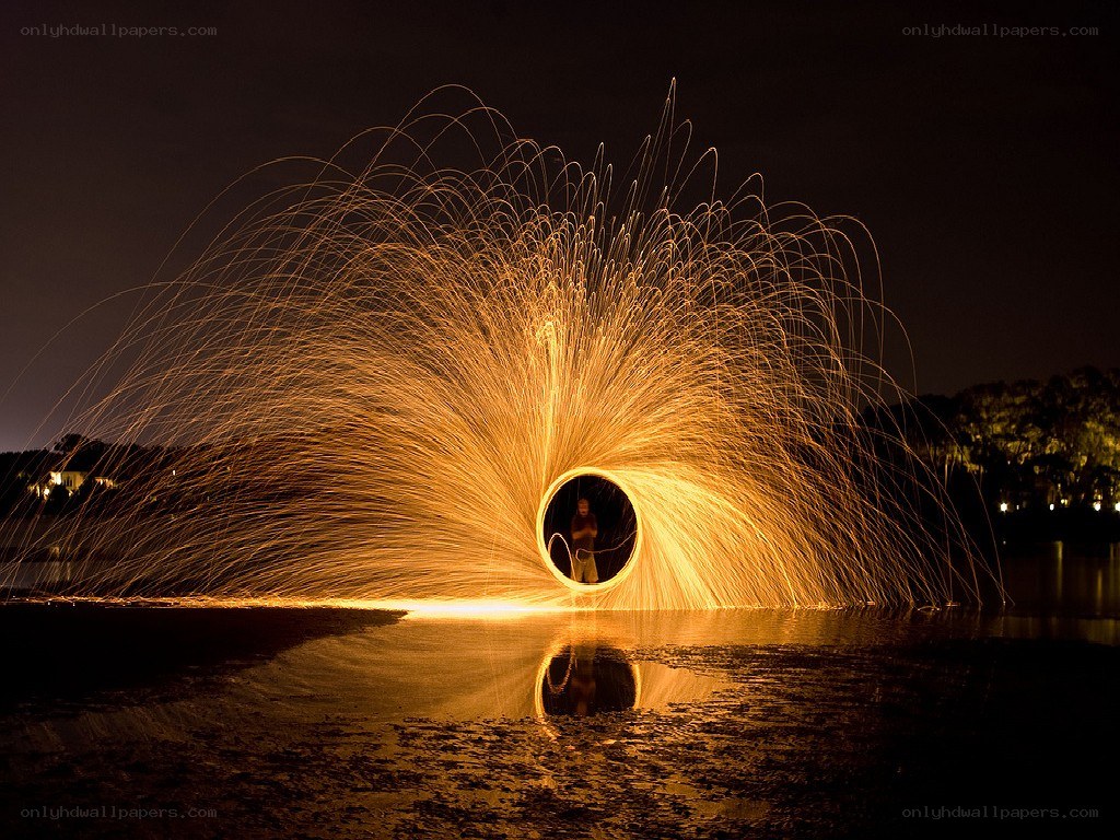 Spinning steel wool fire circle