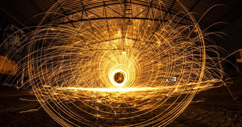 Spinning Steel Wool Fire — Yellow