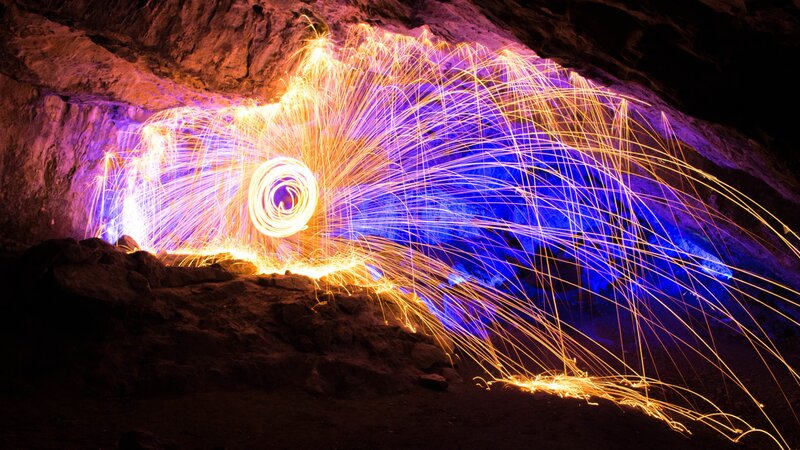 Spinning Steel Wool in Cave