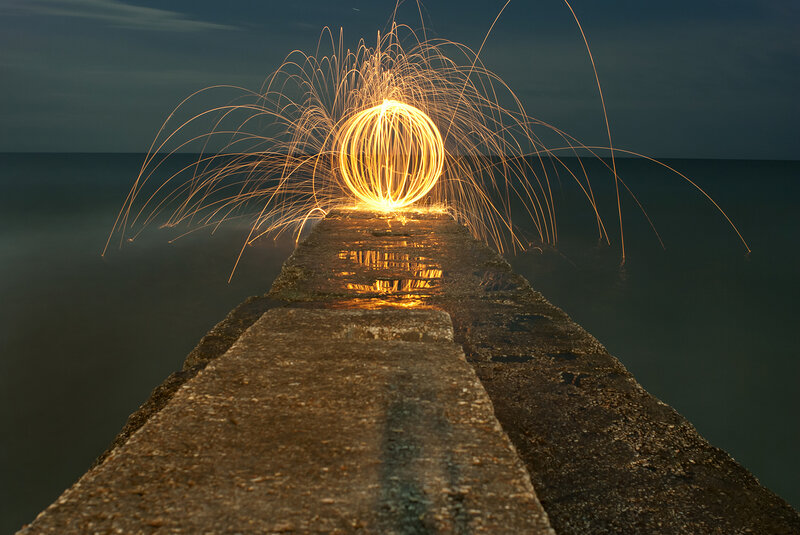 Spinning Steel Wool on Pier