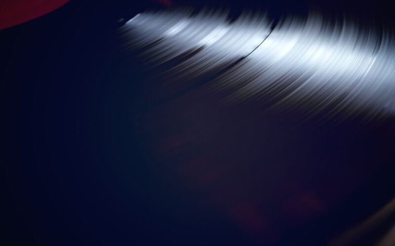 Spinning vinyl record close-up