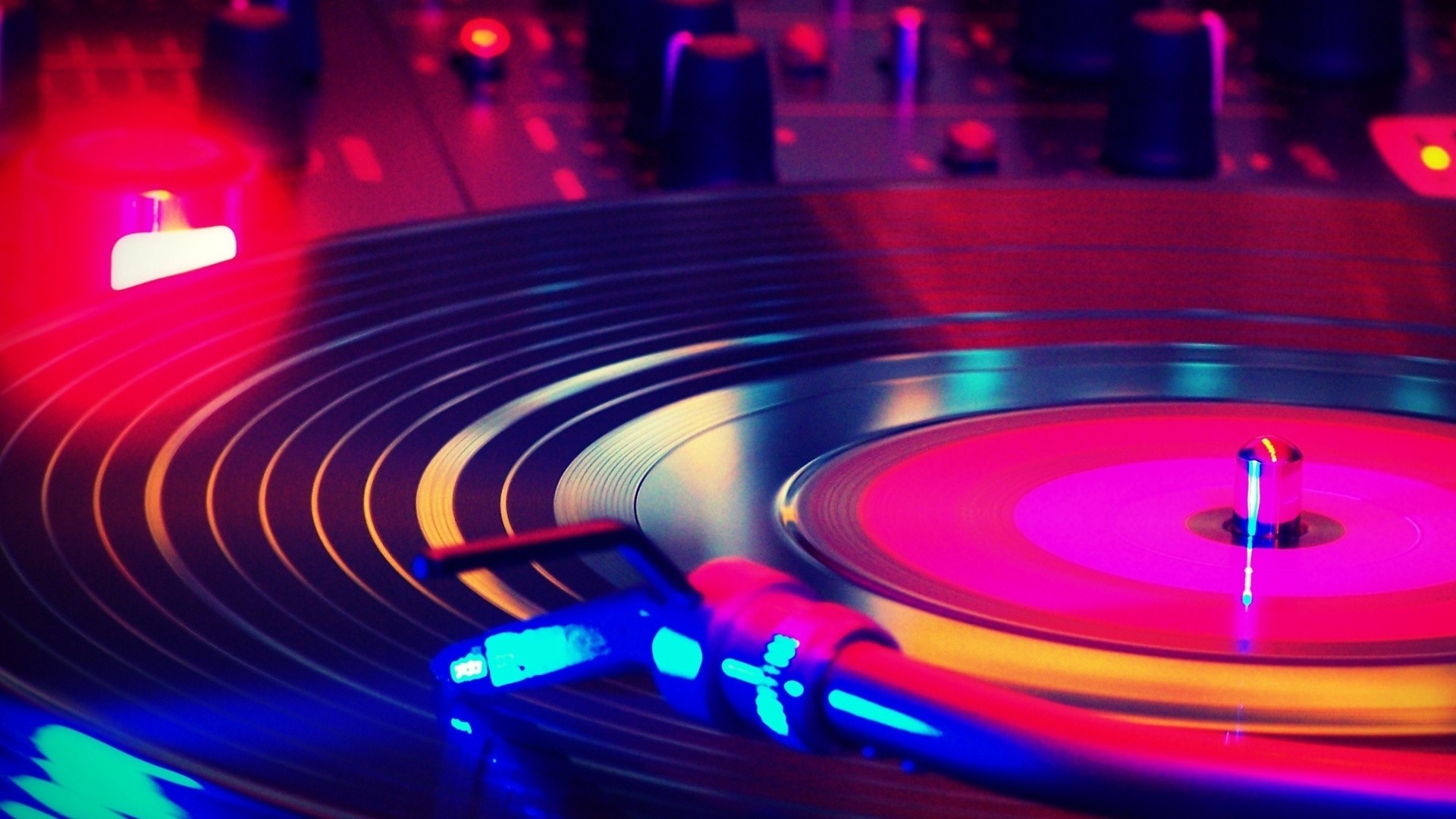 Spinning vinyl record on turntable