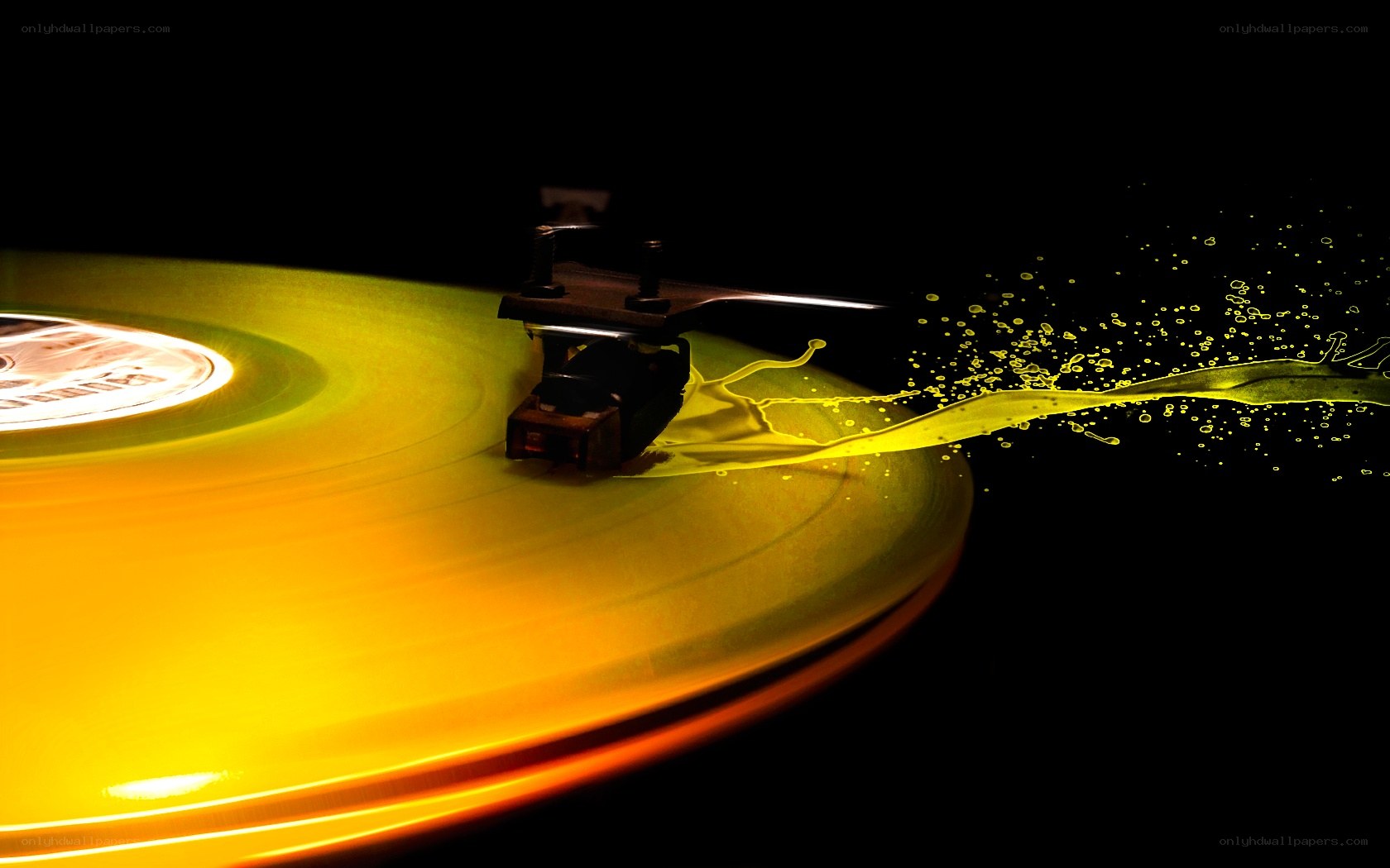 Spinning vinyl record with liquid splash