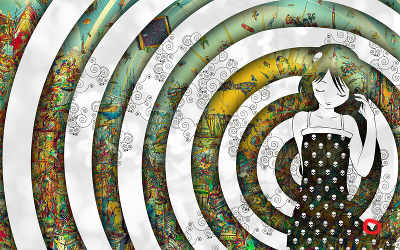 Spiral city with skull dress
