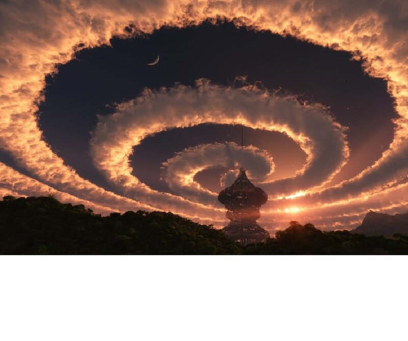 Spiral Cloud Formation — Orange, Dramatic, Sunset, Digital Art