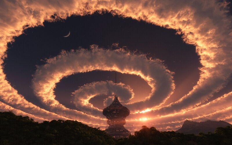 Spiral Cloud Formation — Orange, Dramatic, Sunset