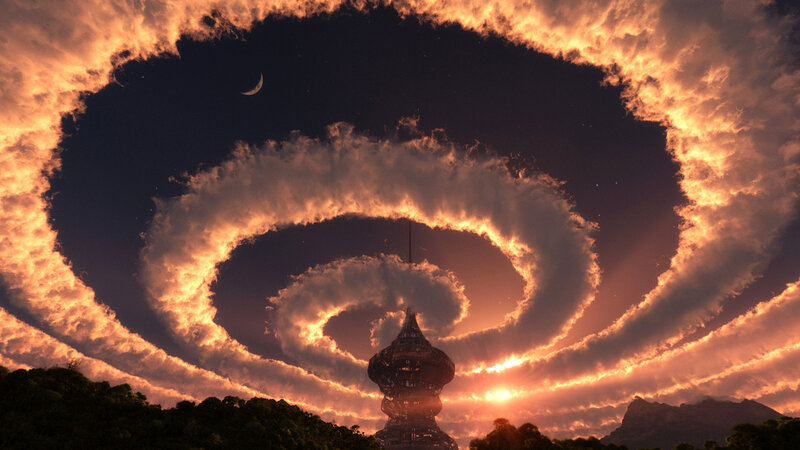 Spiral Cloud Formation — Orange, Dramatic