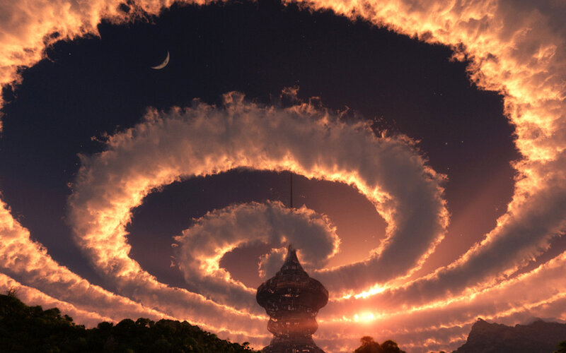 Spiral Cloud Formation — Orange