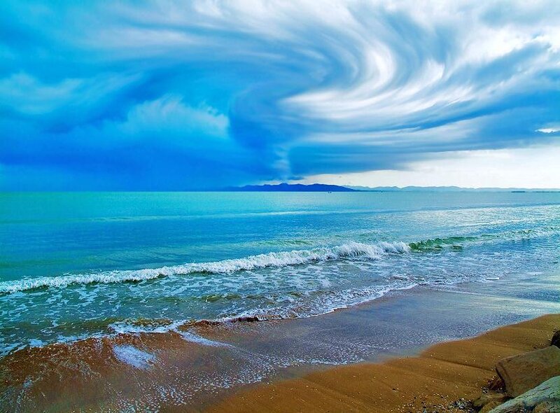 Spiral clouds over the ocean