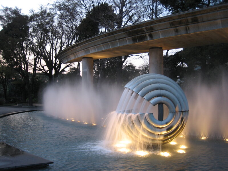 Spiral fountain at dusk