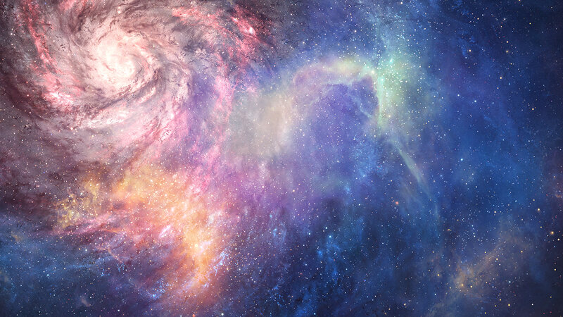 Spiral Galaxy and Nebula — Blue