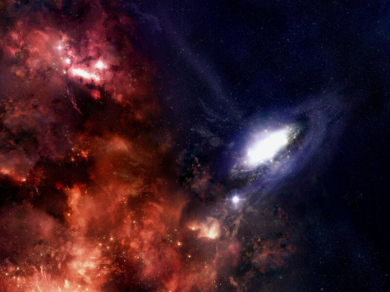 Spiral Galaxy and Nebula — Red, Cosmic