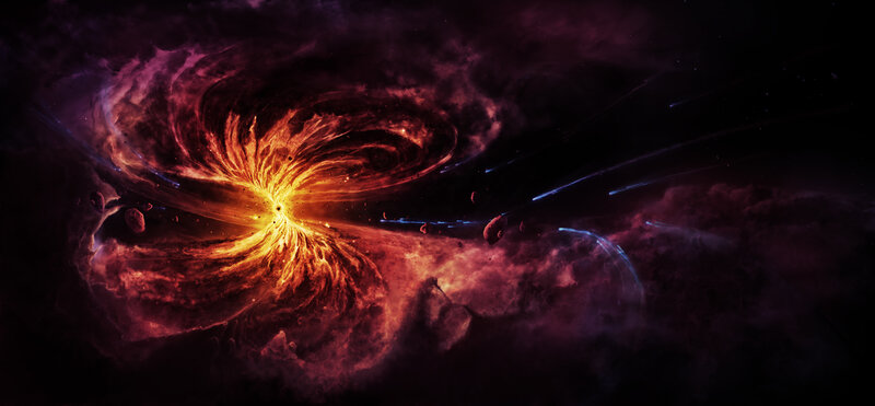 Spiral Galaxy Formation — Red, Dramatic