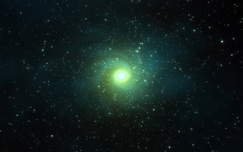 Spiral Galaxy — Green, Cosmic, Digital Art