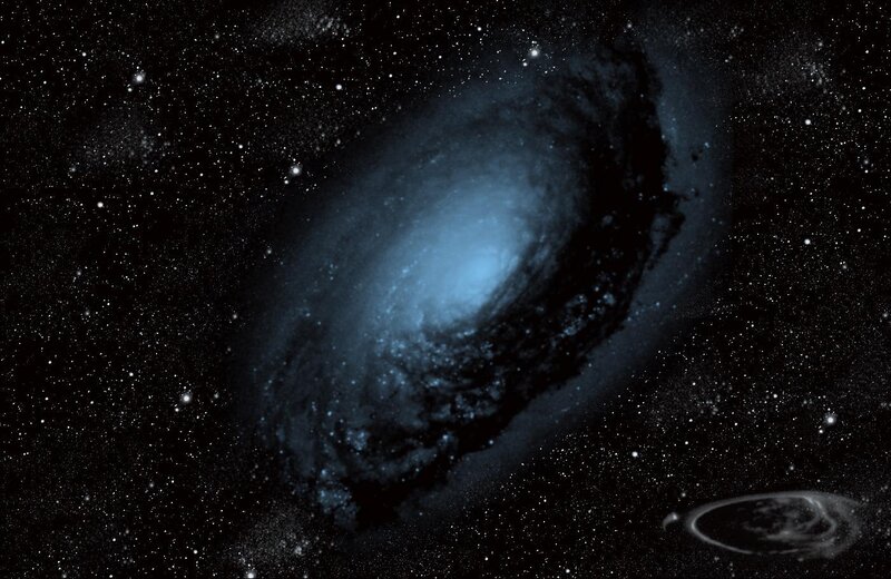 Spiral Galaxy in Space — Black, Cosmic, Digital Art
