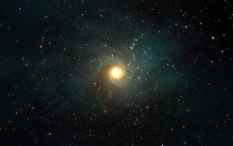 Spiral Galaxy in Space — Black, Cosmic, Night, Digital Art, Stars, Nebula, Yellow