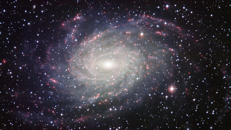 Spiral Galaxy in Space — Black, Cosmic, Night, Photograph, Stars, Nebula, White, Red