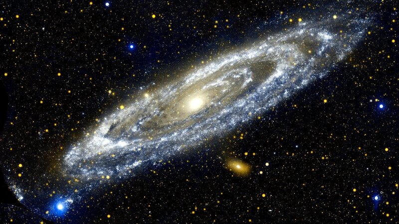 Spiral Galaxy in Space — Black, Cosmic, Night, Photograph, Stars, Yellow
