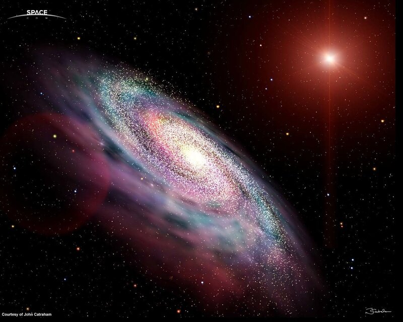 Spiral Galaxy in Space — Black, Dramatic, Night, Digital Art, Stars, Nebula, Planet