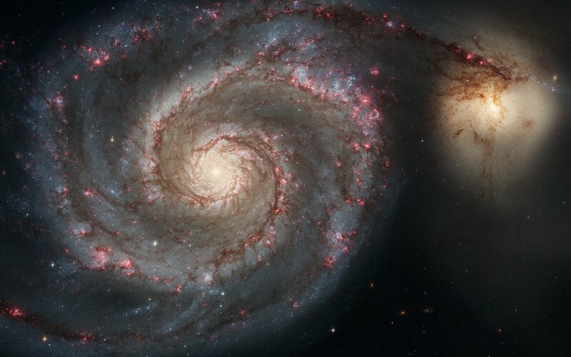 Spiral Galaxy in Space — Black, Dramatic, Night, Photograph, Stars, Nebulae, Cosmic Dust, White, Red