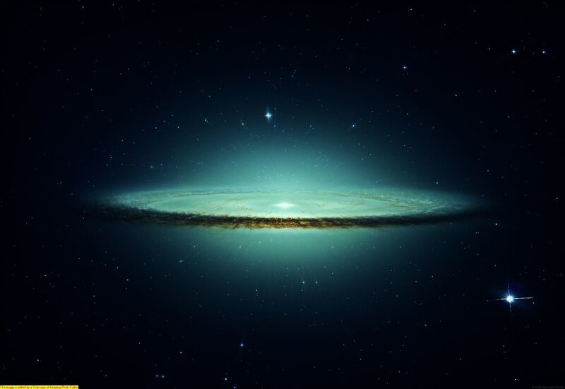 Spiral Galaxy in Space — Black, Serene, Night, Digital Art, Stars, Nebula, Green