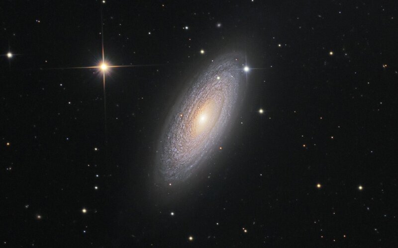 Spiral Galaxy in Space — Black, Serene, Night, Photograph, Stars, White, Yellow