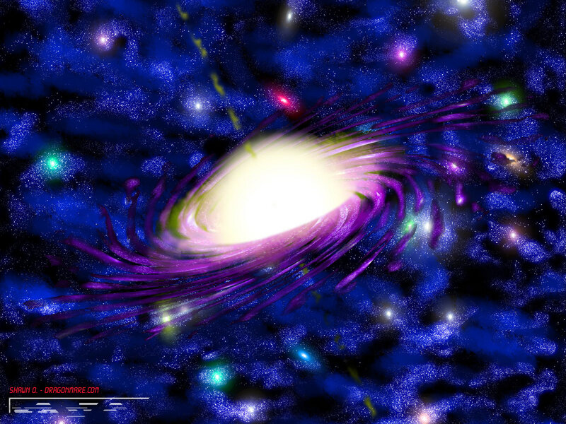 Spiral Galaxy in Space — Blue, Cosmic, Digital Art, Stars, Nebula, Purple