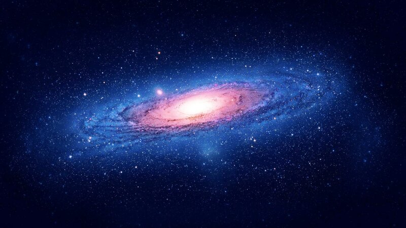 Spiral Galaxy in Space — Blue, Cosmic, Night, Digital Art, Stars, Nebula, Pink
