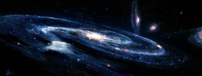 Spiral Galaxy in Space — Blue, Cosmic, Night, Digital Art, Stars, Nebulae, Galaxies, Black