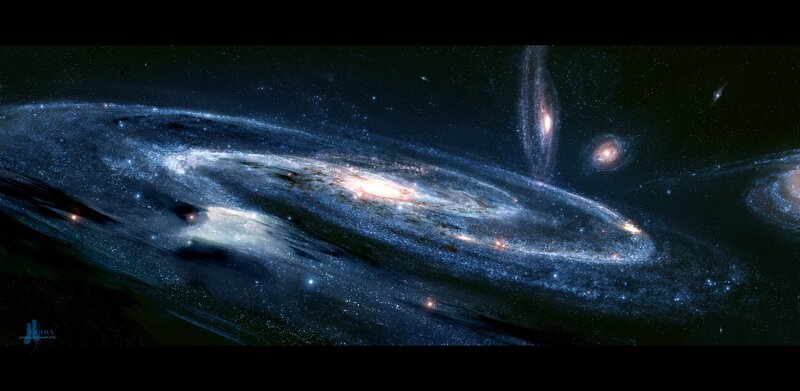 Spiral Galaxy in Space — Blue, Cosmic, Night, Digital Art, Stars, Nebulae, Galaxies