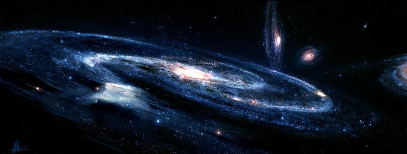 Spiral Galaxy in Space — Blue, Cosmic, Night, Digital Art, Stars, Nebulae
