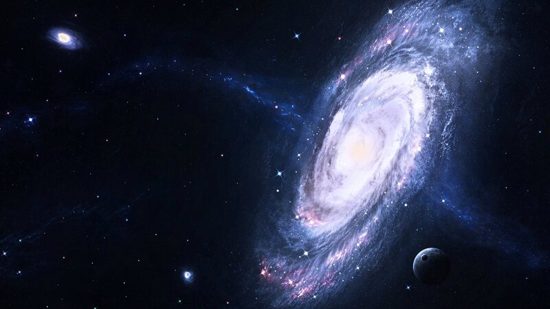 Spiral Galaxy in Space — Blue, Cosmic, Night, Digital Art, Stars, Planets, Nebula