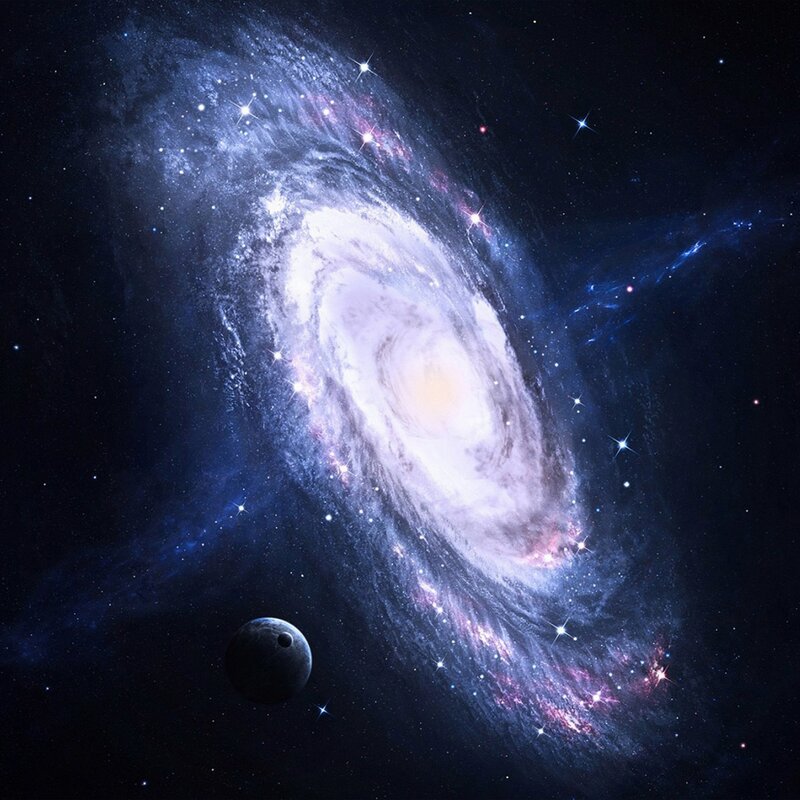 Spiral Galaxy in Space — Blue, Cosmic, Night, Digital Art
