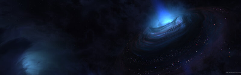 Spiral Galaxy in Space — Blue, Dramatic, Digital Art, Stars, Nebula